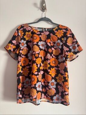 ModCloth Floral Short-Sleeve Top in Orange, Navy & Light Blue